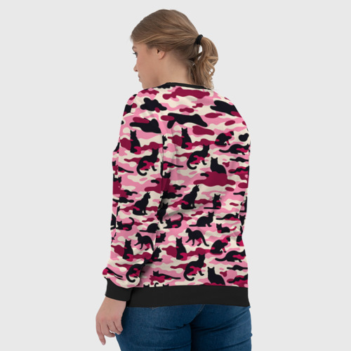 Женский свитшот 3D с принтом Камуфляжные розовые котики, вид сзади #2