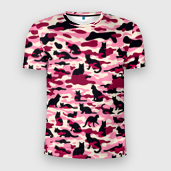 Мужская футболка 3D Slim Камуфляжные розовые котики