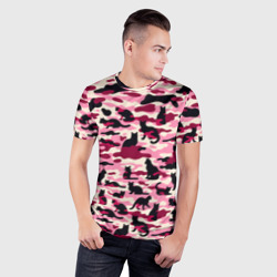 Мужская футболка 3D Slim Камуфляжные розовые котики - фото 2
