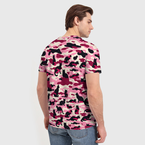 Мужская футболка 3D с принтом Камуфляжные розовые котики, вид сзади #2