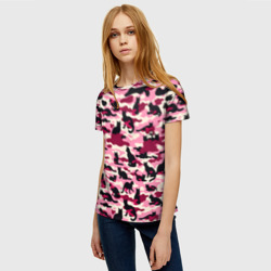 Женская футболка 3D Камуфляжные розовые котики - фото 2