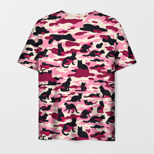 Мужская футболка 3D с принтом Камуфляжные розовые котики, вид сзади #1