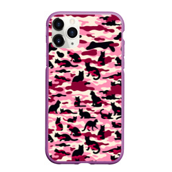 Чехол для iPhone 11 Pro Max матовый Камуфляжные розовые котики