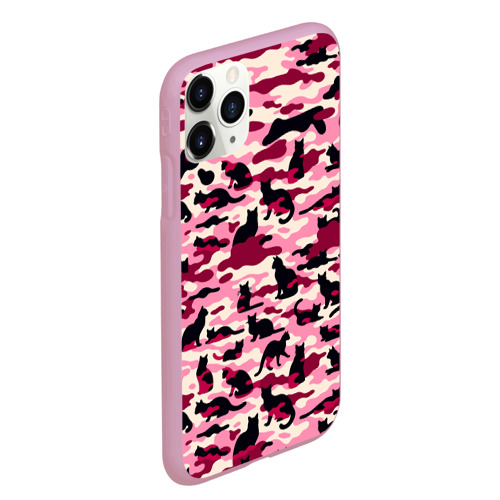 Чехол для iPhone 11 Pro Max матовый с принтом Камуфляжные розовые котики, вид сбоку #3