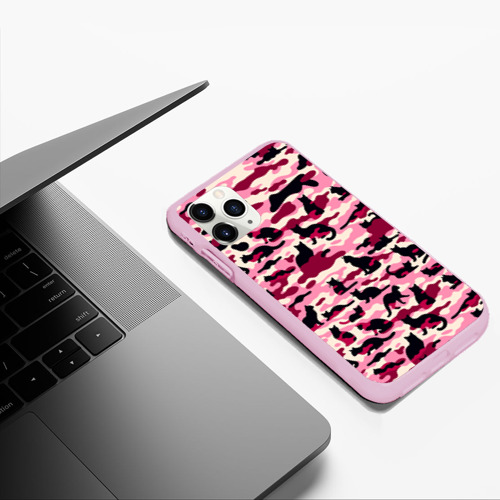 Чехол для iPhone 11 Pro Max матовый с принтом Камуфляжные розовые котики, фото #5
