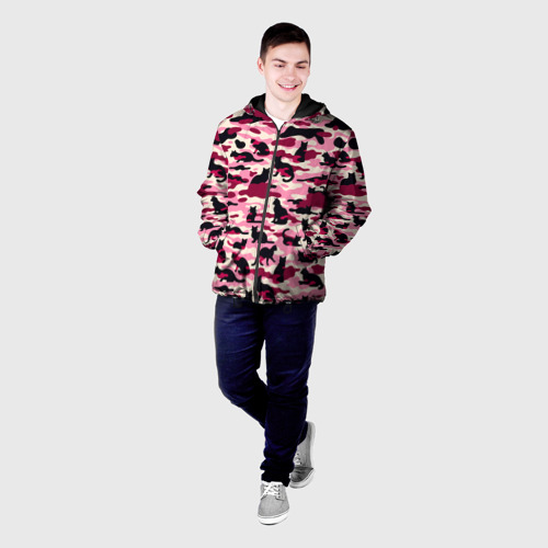 Мужская куртка 3D с принтом Камуфляжные розовые котики, фото на моделе #1