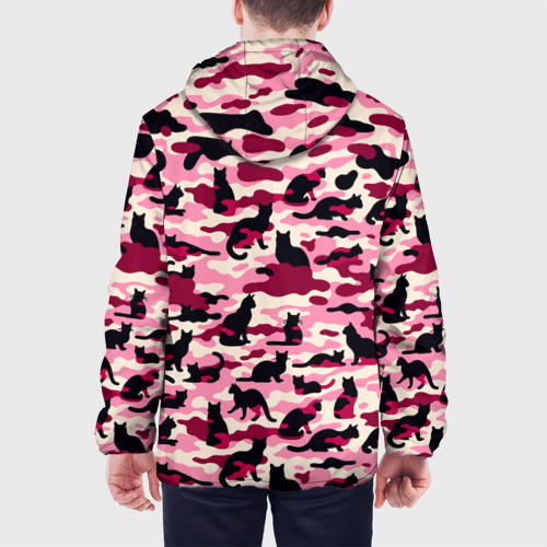 Мужская куртка 3D с принтом Камуфляжные розовые котики, вид сзади #2
