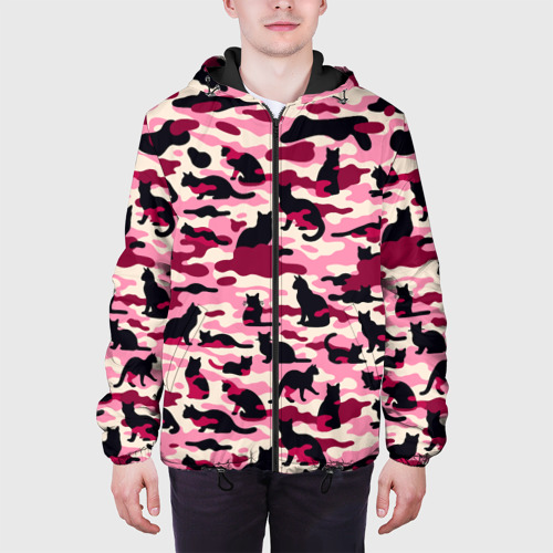 Мужская куртка 3D с принтом Камуфляжные розовые котики, вид сбоку #3