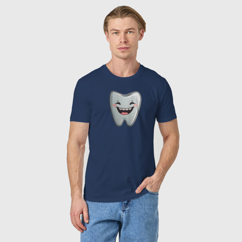 Мужская футболка хлопок Улыбающийся зуб, цвет темно-синий - фото 3