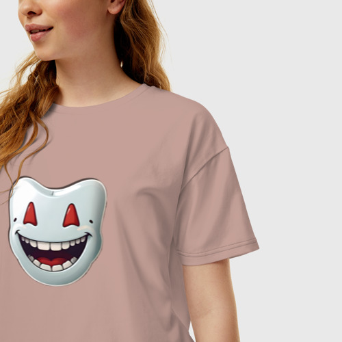 Женская футболка хлопок Oversize с принтом Улыбающийся зуб, фото на моделе #1