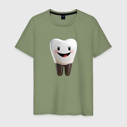 Мужская футболка хлопок с принтом Улыбающийся зуб, вид спереди #2