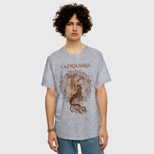 Мужская футболка хлопок Oversize с принтом Астрологический знак козерог, фото на моделе #1