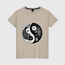 Две рыбы символ инь янь – Женская футболка хлопок с принтом купить со скидкой в -20%