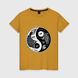 Две рыбы символ инь янь – Женская футболка хлопок с принтом купить со скидкой в -20%