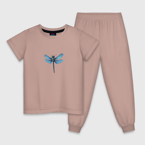 Детская пижама хлопок Синяя стрекоза, цвет пыльно-розовый