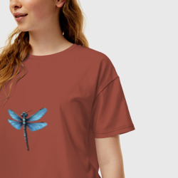 Женская футболка хлопок Oversize Синяя стрекоза - фото 2