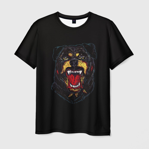 Мужская футболка с принтом Rottweiler face black, вид спереди №1