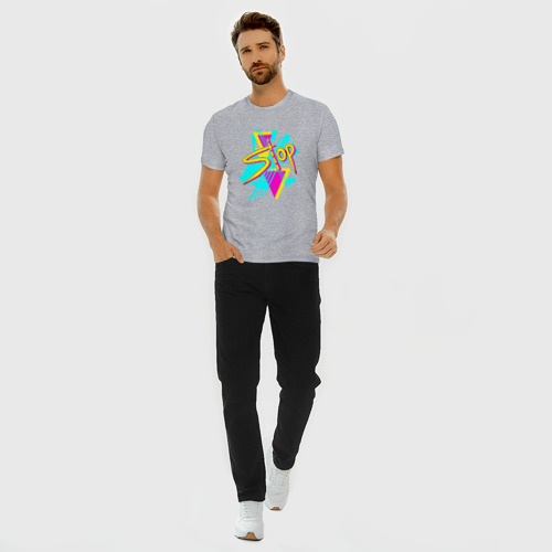 Мужская футболка хлопок Slim с принтом Граффити: стоп, вид сбоку #3