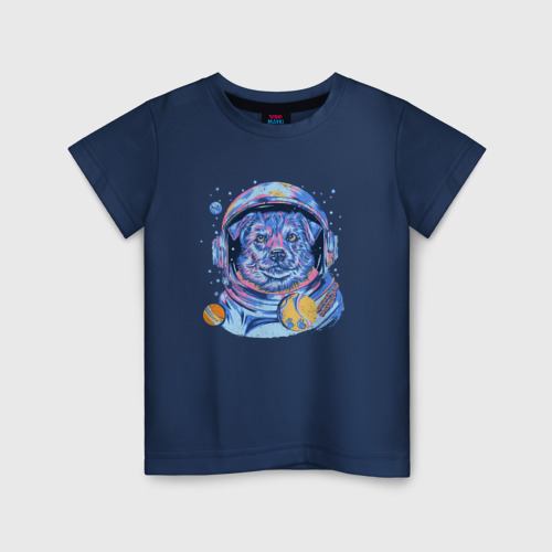Детская футболка хлопок Собака космонавт, цвет темно-синий