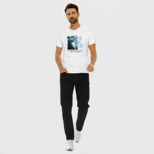 Мужская футболка хлопок Slim с принтом Звёздная ночь с мишкой, вид сбоку #3