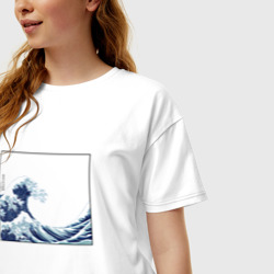Женская футболка хлопок Oversize Японская волна - фото 2