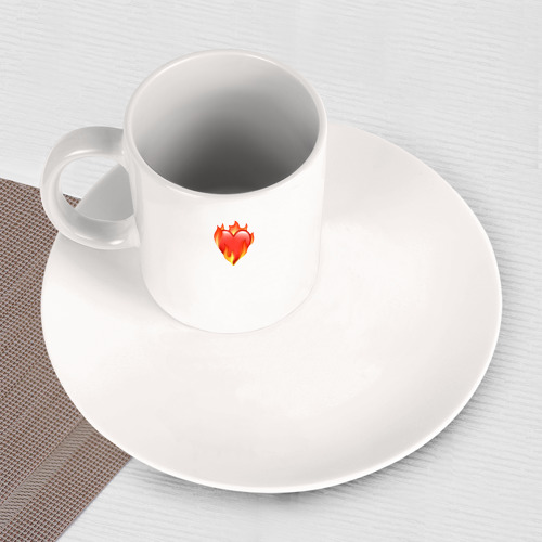 Набор: тарелка + кружка Эмодзи сердце в огне - фото 3
