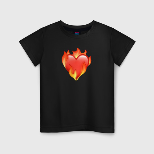 Детская футболка хлопок Эмодзи сердце в огне, цвет черный