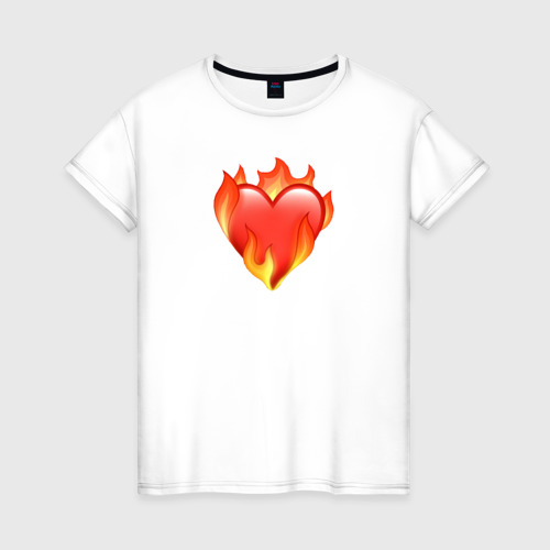 Женская футболка из хлопка с принтом Эмодзи сердце в огне, вид спереди №1