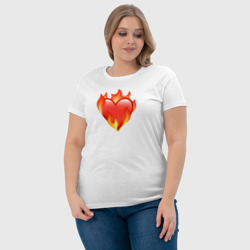 Футболка с принтом Эмодзи сердце в огне для женщины, вид на модели спереди №4. Цвет основы: белый