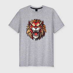 Мужская футболка хлопок Slim Свирепый рычащий красный лев
