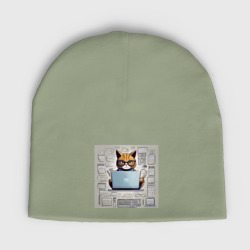 Детская шапка демисезонная Кот программист за ноутбуком