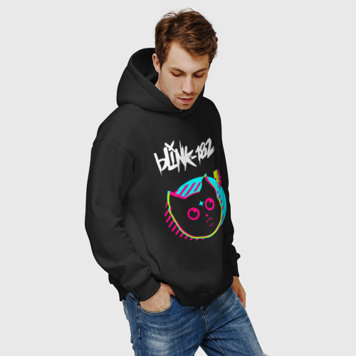 Мужское худи Oversize хлопок Blink 182 rock star cat, цвет черный - фото 7