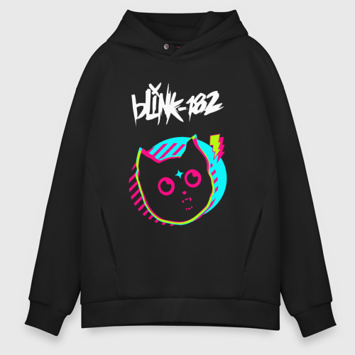 Мужское худи Oversize хлопок Blink 182 rock star cat, цвет черный