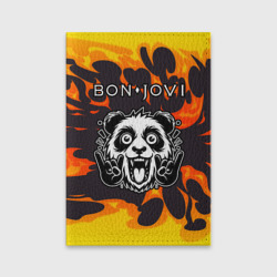 Обложка для паспорта матовая кожа Bon Jovi рок панда и огонь