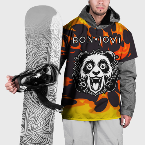 Накидка на куртку 3D Bon Jovi рок панда и огонь, цвет 3D печать