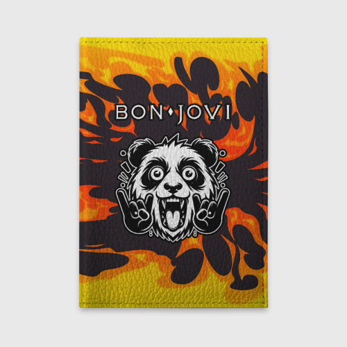 Обложка для автодокументов Bon Jovi рок панда и огонь