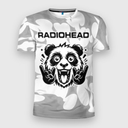 Мужская футболка 3D Slim Radiohead рок панда на светлом фоне