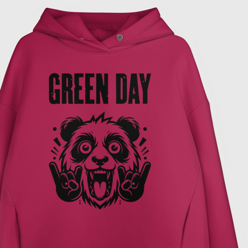 Женское худи Oversize хлопок с принтом Green Day - rock panda, фото на моделе #1