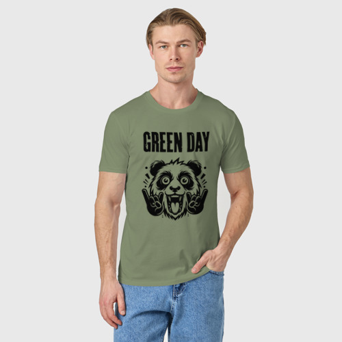 Мужская футболка хлопок с принтом Green Day - rock panda, фото на моделе #1