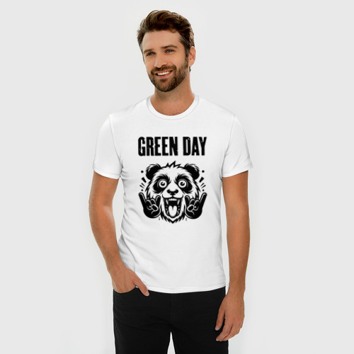 Мужская футболка хлопок Slim Green Day - rock panda, цвет белый - фото 3