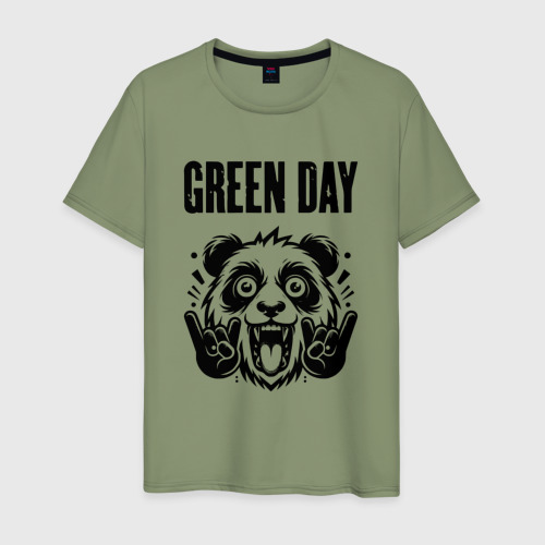 Мужская футболка хлопок с принтом Green Day - rock panda, вид спереди #2
