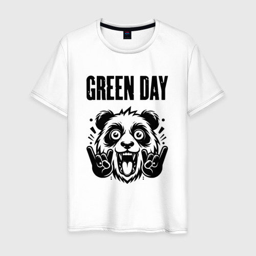 Мужская футболка хлопок Green Day - rock panda, цвет белый