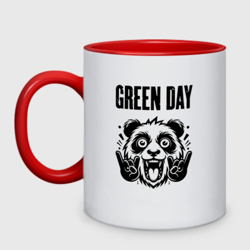 Кружка двухцветная Green Day - rock panda, цвет белый + красный