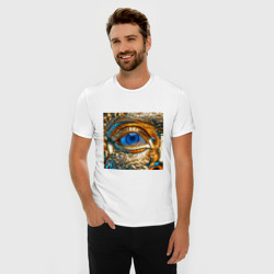 Мужская футболка хлопок Slim Золотой голубой глаз металлический в стиле стимпанк - фото 2