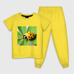 Детская пижама хлопок Желтая божья коровка на листике клевера