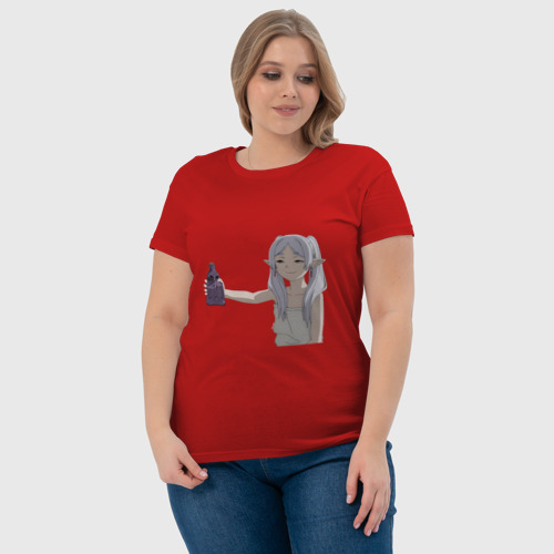 Женская футболка хлопок с принтом Фрирен Провожающая в последний путь улыбается, фото #4