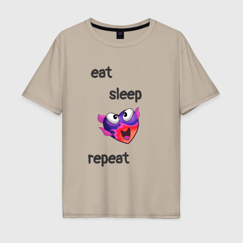 Мужская футболка хлопок Oversize Eat sleep woohoo repeat, цвет миндальный