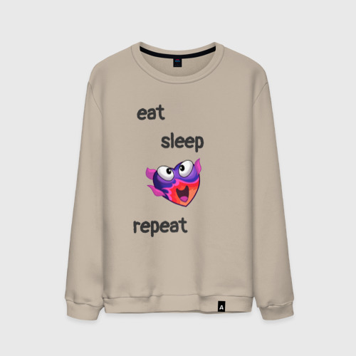 Мужской свитшот хлопок Eat sleep woohoo repeat, цвет миндальный