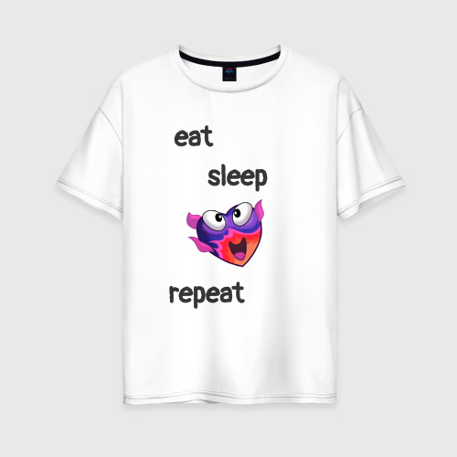 Женская футболка из хлопка оверсайз с принтом Eat sleep woohoo repeat, вид спереди №1
