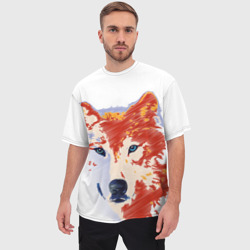 Мужская футболка oversize 3D Волк красный - большая голова - фото 2